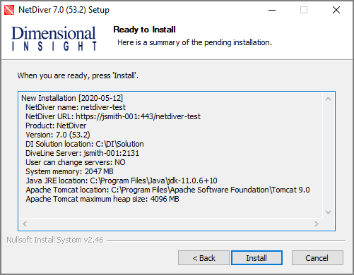 The Ready to Install window, with a summary of information.